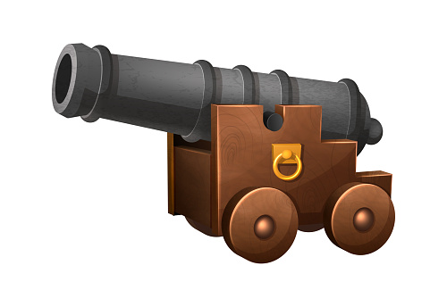cartoon style icon illustration. Old artillery cannon.