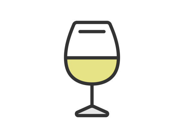 ilustraciones, imágenes clip art, dibujos animados e iconos de stock de ilustración de un icono de vino blanco (color de dibujo lineal) en una copa. - white wine white background isolated on white champagne flute