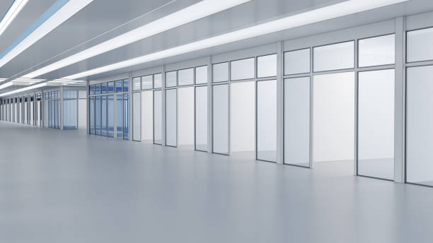 istock Shopping mall hall and store facades with glass storefronts 1945040137