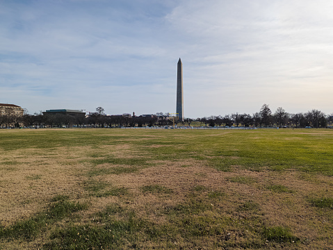 Washington, DC, USA - 12.16.2023: A large menorah and the Washington Monument.