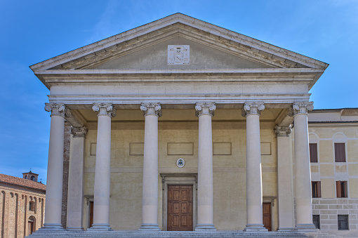 Treviso, Italy, the neoclassical facade of \nthe cathedral of St. Peter