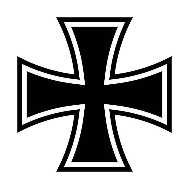 Iron cross, black and white vector silhouette illustration, isolated on white Iron cross, black and white vector silhouette illustration, isolated on white background knights templar symbols stock illustrations