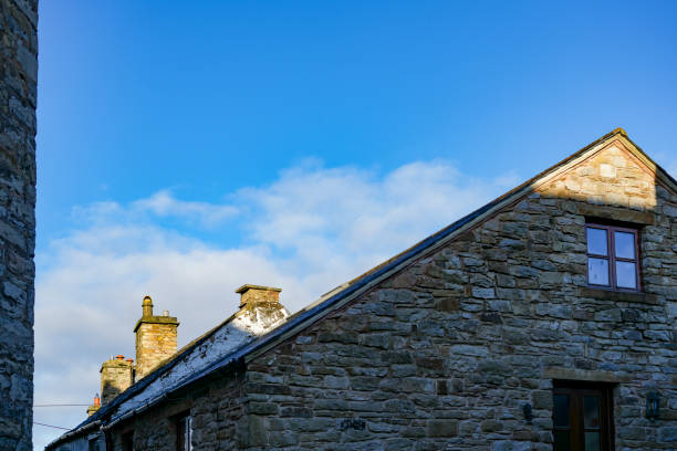 Rooftops over Alston, Cumbria on a bright winter day December 2023.