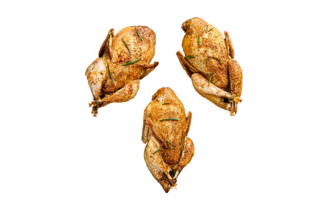 istock Homemade roast quail Isolated on white background, Top view. 1945127763