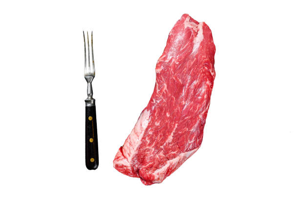 istock Raw flank beef meat steak. Isolated on white background, Top view. 1945128293