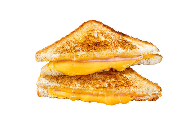 istock Homemade fried ham and cheese sandwich  Isolated on white background, Top view. 1945128319
