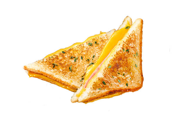 istock American ham and melted cheese sandwich.  Isolated on white background, Top view. 1945129368