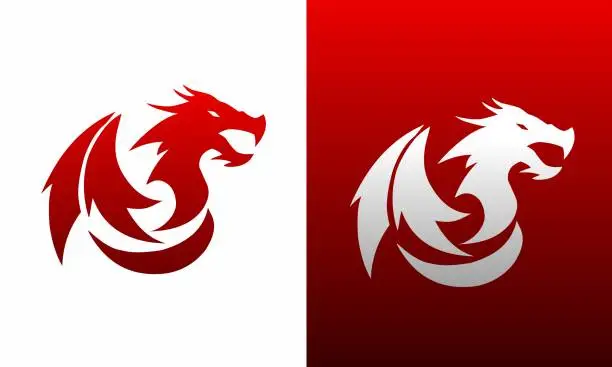 Vector illustration of logo symbol template of a dragon with gradient red wings