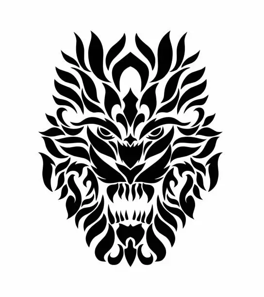 Vector illustration of tribal art abstract black tiger mask