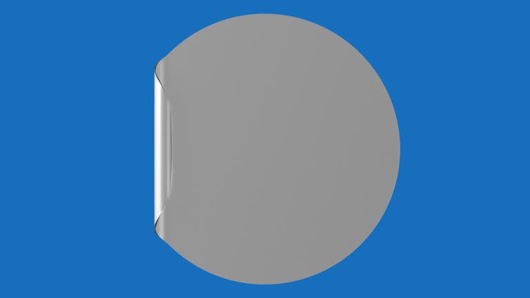 Blue rectangular shaped sticker curled from the corner isolated on a white background. 3d rendering animation.