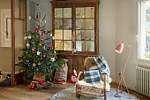Home interior with Christmas tree