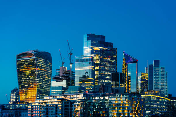 London financial district skyscrapers overlooking River Thames