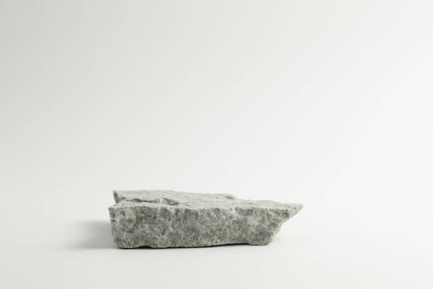 istock Gray flat textured stone pedestal on white background, template for mock-up, banner. Minimal concept, empty podium display product, presentation scene 1945296096