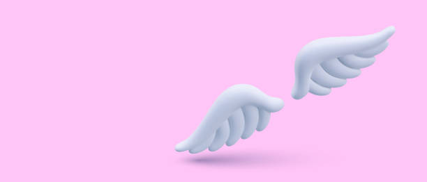Poster with realistic angel wings on pink background with shadow Poster with realistic angel wings on pink background with shadow. Concept of sale. Cute wings of animal. Vector illustration in 3d style with place for text clip art of a cupid free stock illustrations