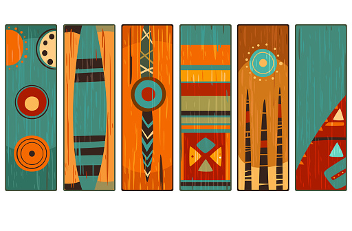Set of eye-catching card, banner, background, flyer, placard with ethnic ornaments. Collection of cards, gift tags, labels or posters templates with african tribal motifs. Vector illustration EPS8