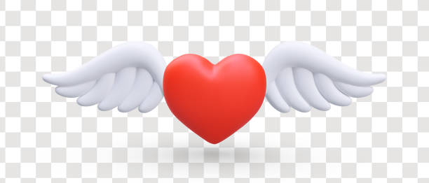 Realistic red heart with angel wings. Concept of sale Realistic red heart with angel wings. Concept of sale. Heart for Valentine day of romantic postcard. Vector illustration in 3d style with place for text clip art of a cupid free stock illustrations
