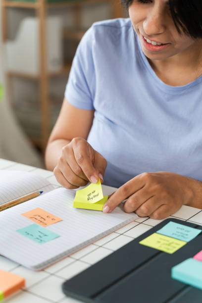 istock Woman Sitting at Table With Sticky Notes, Organizing Work Tasks and Ideas 1945369888