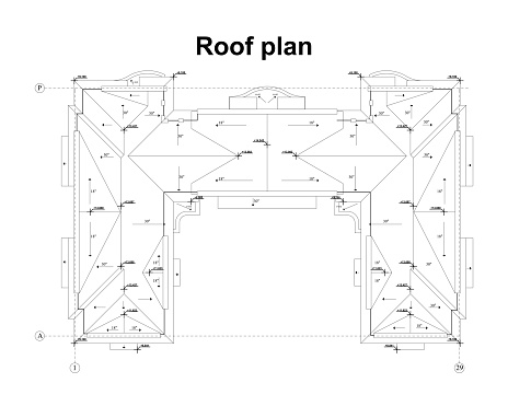 Vector architectural project of a multistory building rroof plan