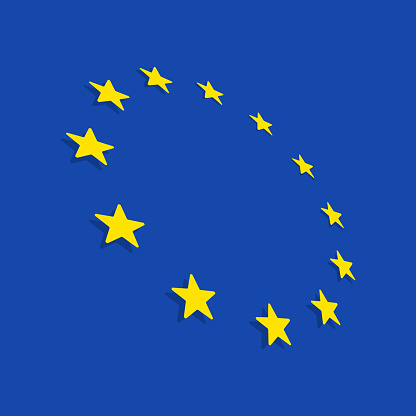 European union flag. Official colors correctly. Circle ring of yellow gold stars over dark blue background. EU symbol. Vector illustration EPS 10.