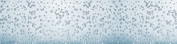 istock Bubbles in water on white background. Closeup. Long banner 1945443409