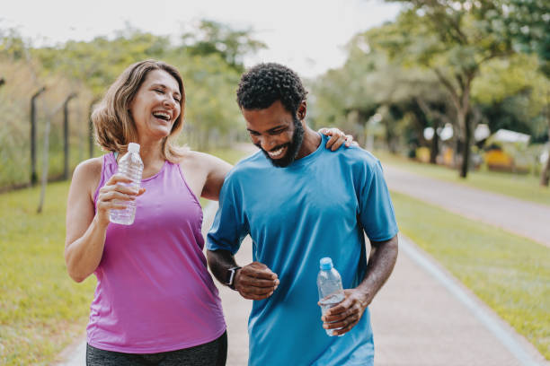 istock Relaxed couple of friends during physical exercise 1945484270
