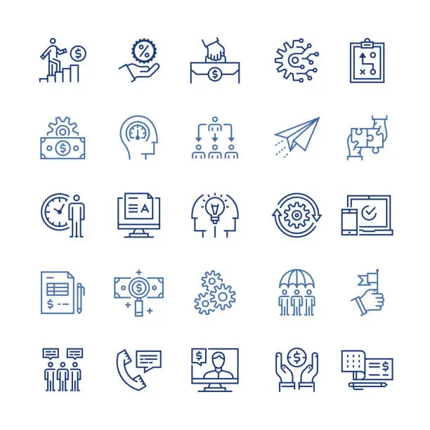 Vector illustration of Teamwork & Performance Line Icon Set