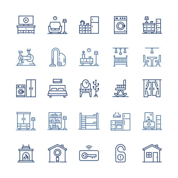 Vector illustration of Household & Furniture Line Icon Set