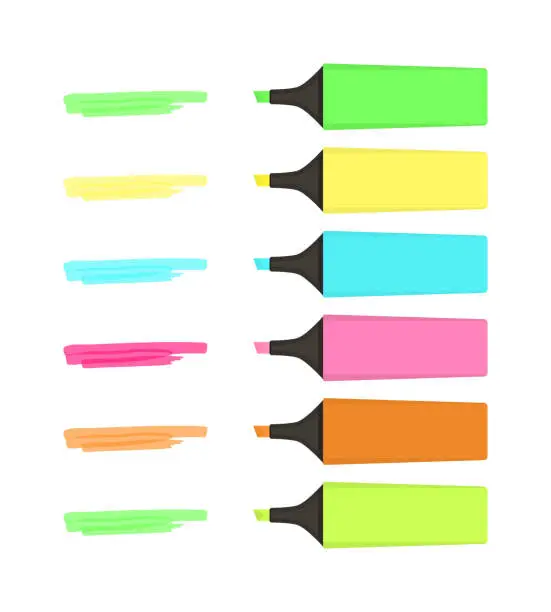 Vector illustration of Colorful marker pens with transparent highlight elements set