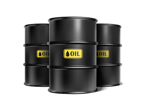 realistic vector illustration. Black oil barrels.