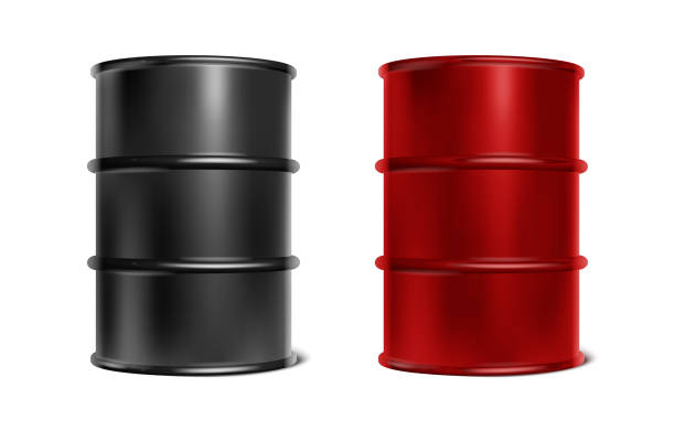 istock realistic vector icon illustration. Oil or wate barrels in red and black color. 1945560036