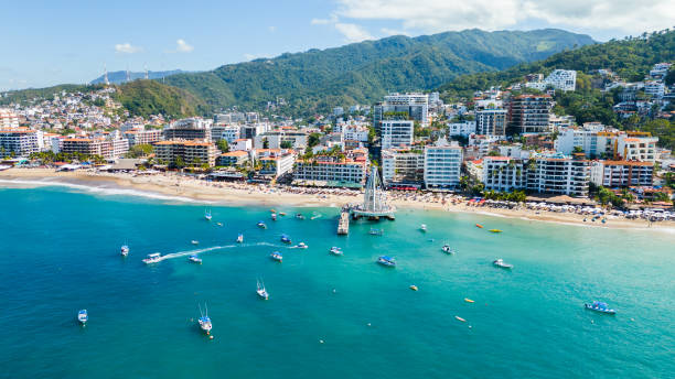 Los Muertos Beach in Puerto Vallarta, Mexico stock photo