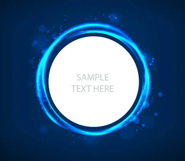 Vector illustration of Abstract gold round white and glowing blue background frame with copy space for text.