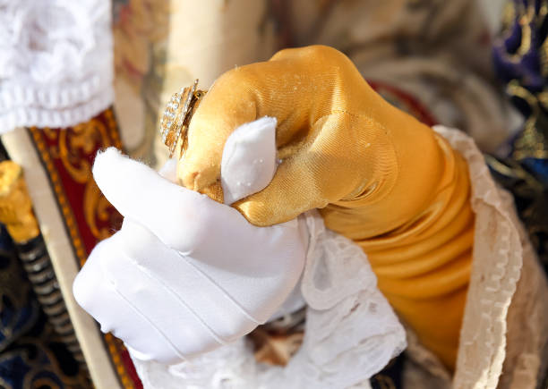 Noble characters with precious gloves that hold hands