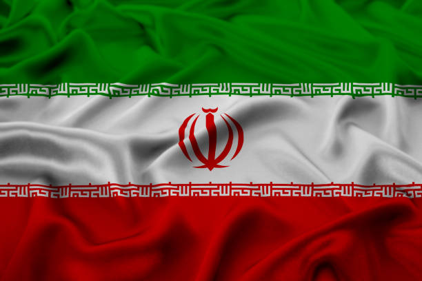 Close Up Waving Realistic Iran Flag Illustration