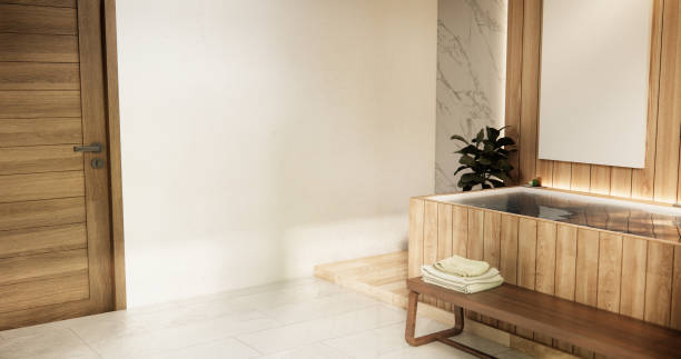 istock Wooden Japan bathroom modern Onsen minimal style. 1945607337