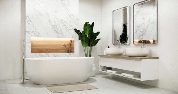 istock White Bathroom modern japan minimal style. 3D rendering 1945608941