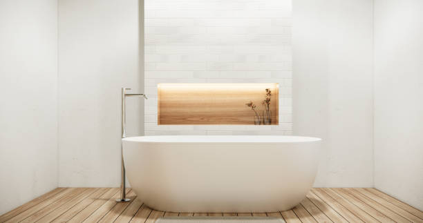 istock White Bathroom modern japan minimal style. 3D rendering 1945609446