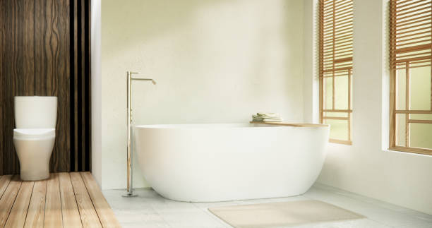 istock White Bathroom modern japan minimal style. 3D rendering 1945618173