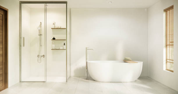 istock White Bathroom modern japan minimal style. 3D rendering 1945620061