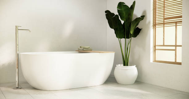 istock White Bathroom modern japan minimal style. 3D rendering 1945620068