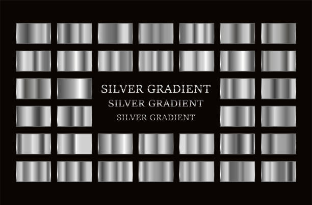 set of vector silver gradients samples. sutable for text, flyers, typography, banners, ribbons and texture, confetti. design element. - chrom stock-grafiken, -clipart, -cartoons und -symbole