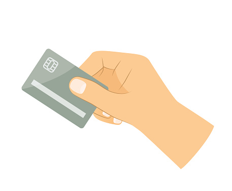 hand holding credit plastic card- vector illustration