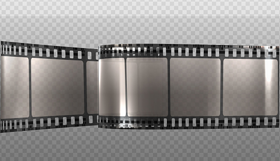 3d realistic vector icon. Film tape strip in transparency. Isolated. Cinema teater concept.