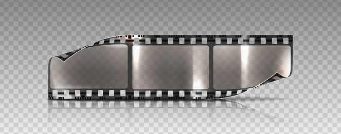 3d realistic vector icon. Film tape strip in transparency. Isolated. Cinema teater concept.