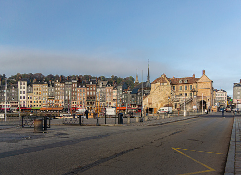 Street view of the harbor in Honfleur, Normandy, France