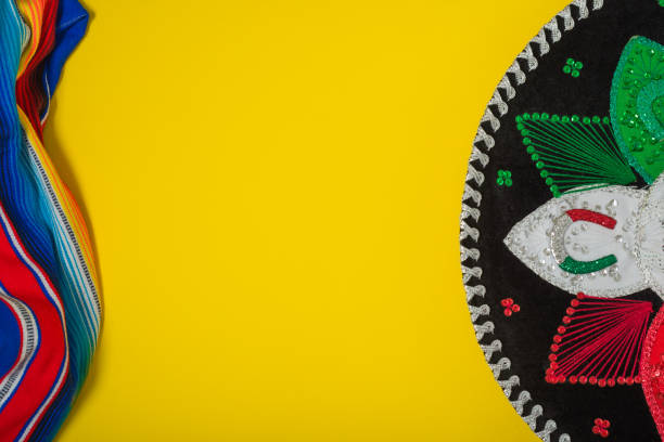 istock Mariachi hat and serape on yellow background. Mexican independence concept. Cinco de mayo background. 1945692874
