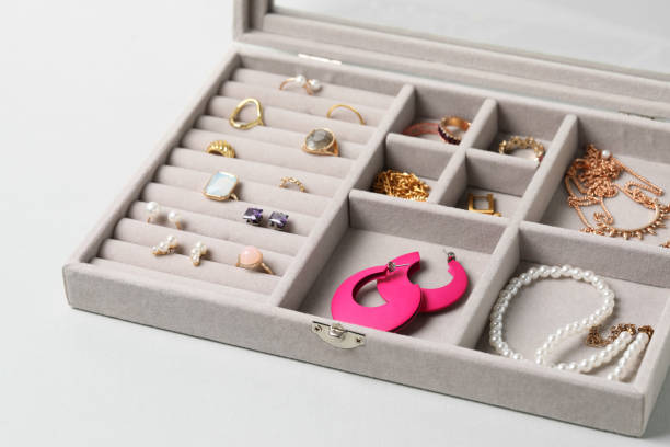 istock Jewelry box with many different accessories on light background, closeup 1945704871