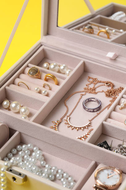 istock Jewelry box with many different accessories, closeup 1945706433