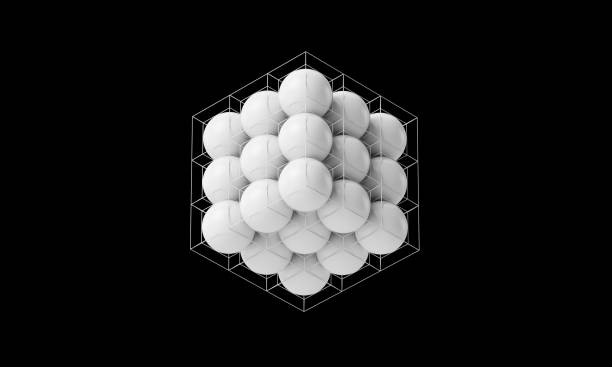 Illustration render abstract background of cube geometric design, of spheres white