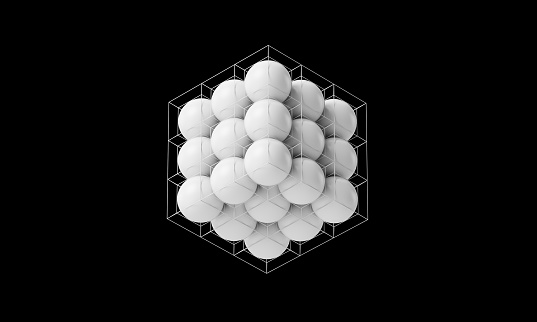 Illustration render abstract background of cube geometric design, of spheres white